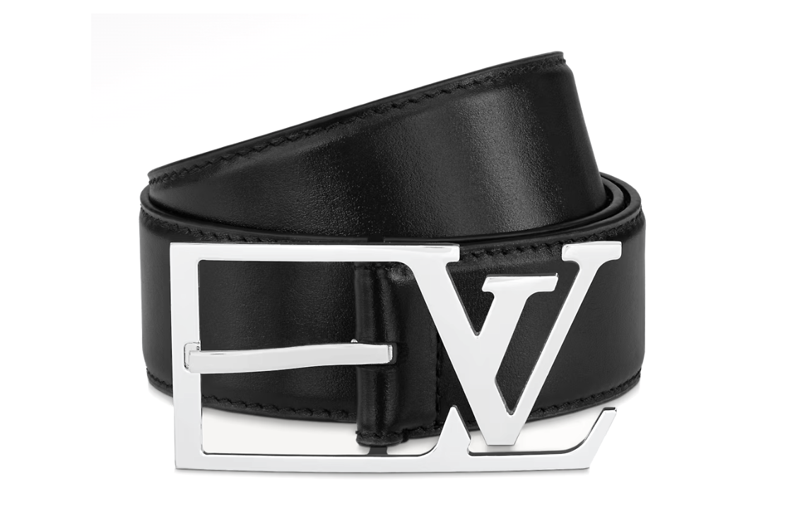 LOUIS VUITTON Sheepskin Leather Belts Men's Black Width 3.5CM