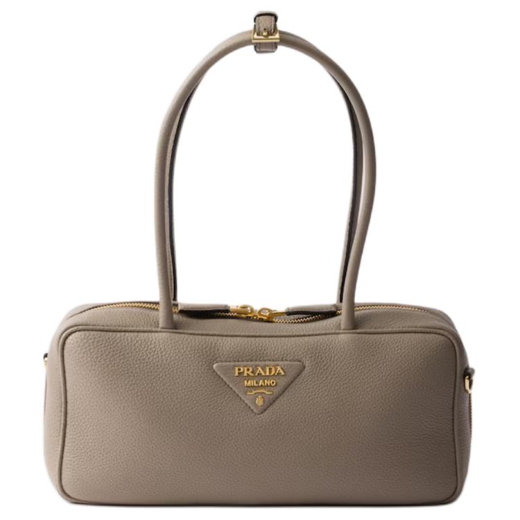 PRADA Calfskin Handbag Women's Mud Gray