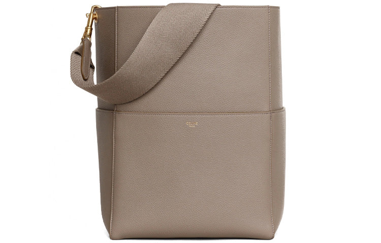 CELINE Grain Cow Leather Bucket Bag Portable Crossbody Bag Shoulder Bag Women's Taupe