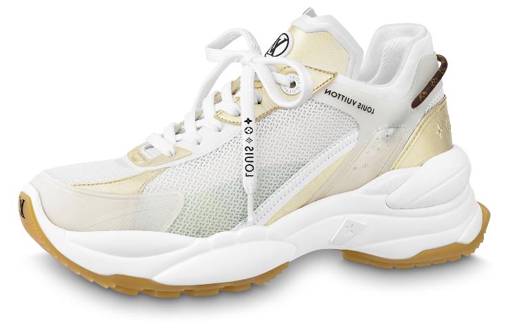 LOUIS VUITTON Run 55 Anti Slip Wear Resistant Low Top Casual Shoes Women's White Gold
