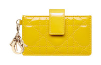 DIOR Lady Dior Patent Leather With Calfskin Card Holder Women's Yellow