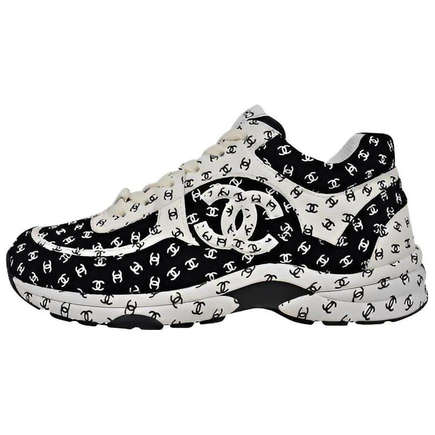 CHANEL Suede Trainer Printed Cc Black Women's