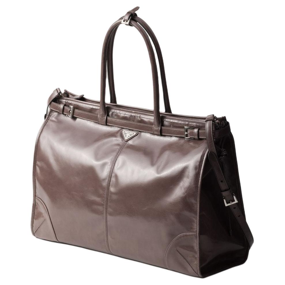 PRADA Leather Tote Bag Shopping Bag Handbag Men's Cork Beige