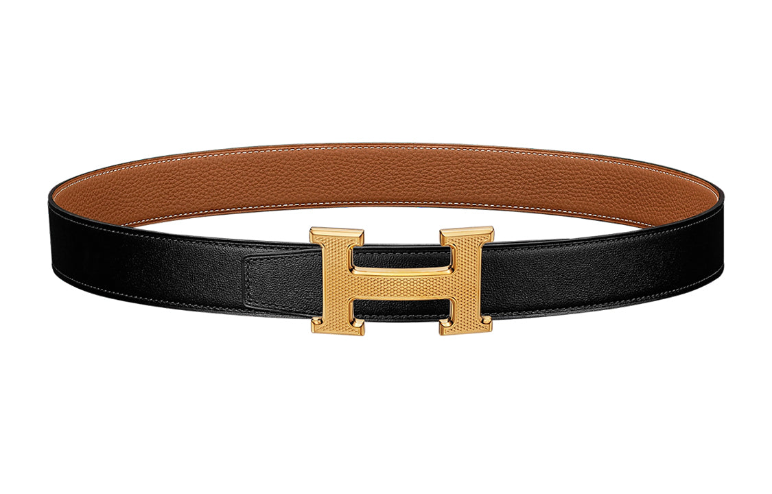 HERMES Guilloche H Box/Togo Gold Plated 32mm