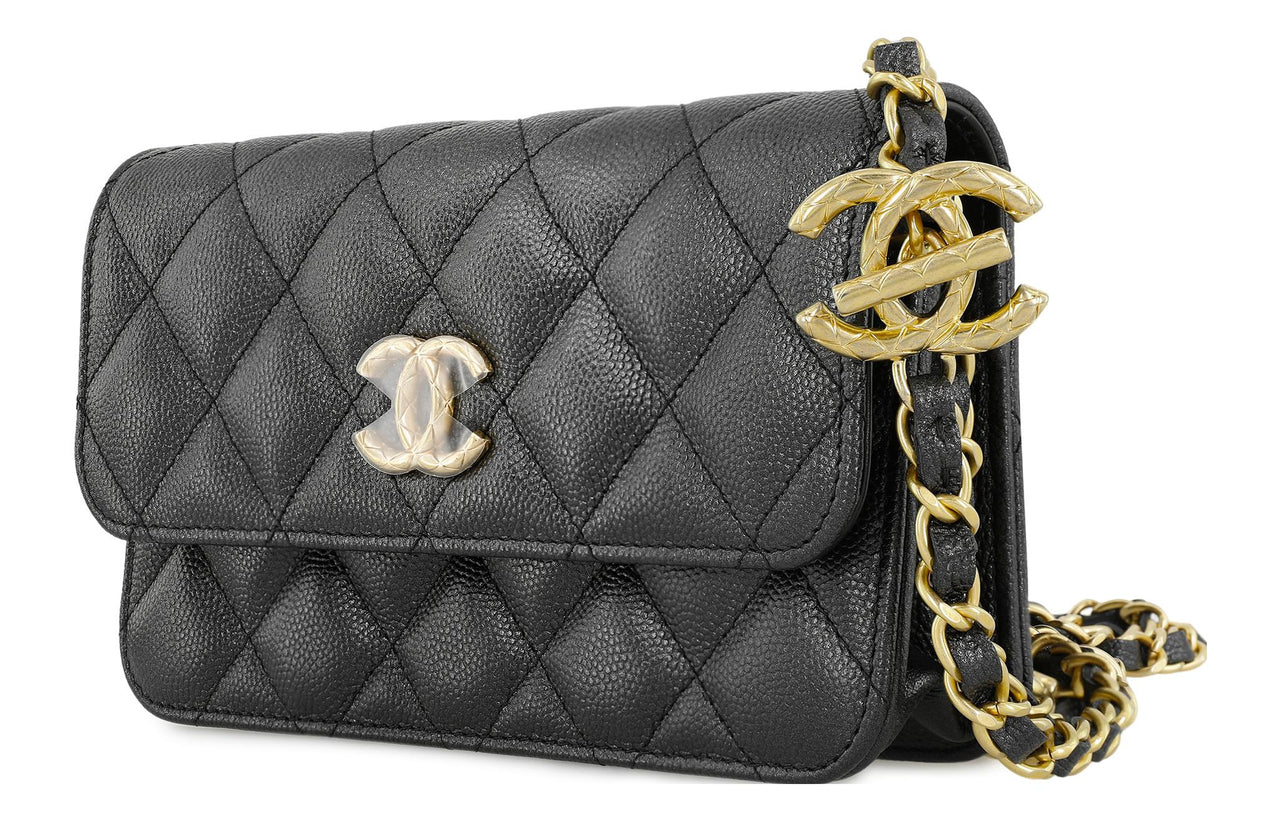 CHANEL Grained Calfskin Shoulder Bag Crossbody Bag Women's Black