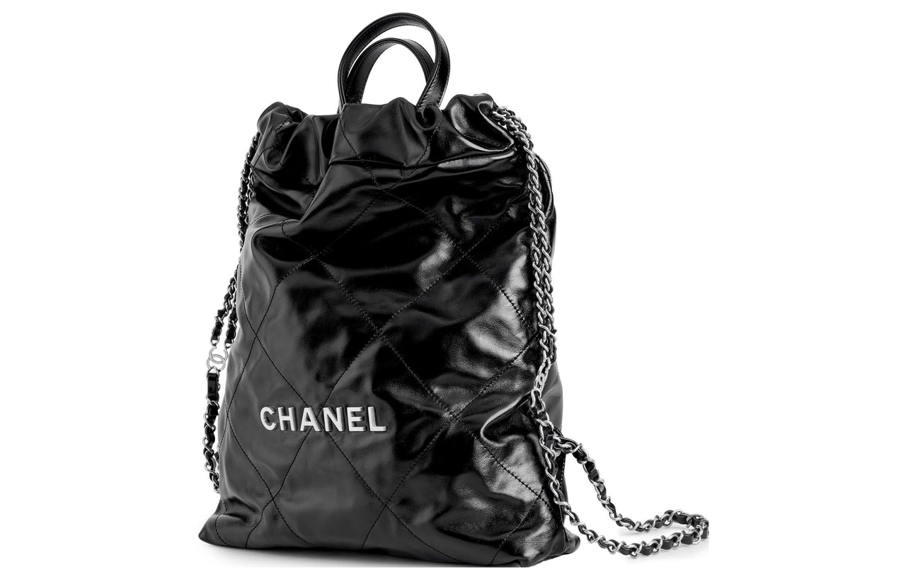 CHANEL 22Bag Shiny Calfskin Backpack Small Size Women's Black