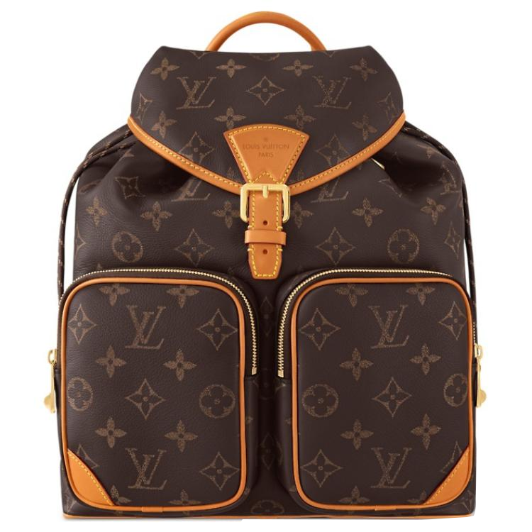 LOUIS VUITTON Montsouris Cow Leather Backpack Men's Brown And Yellow