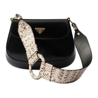 PRADA Cleo Leather Handbag Shoulder Bag Women's Black/Lime Gray