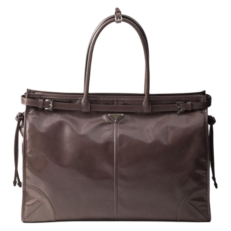 PRADA Leather Tote Bag Shopping Bag Handbag Men's Cork Beige