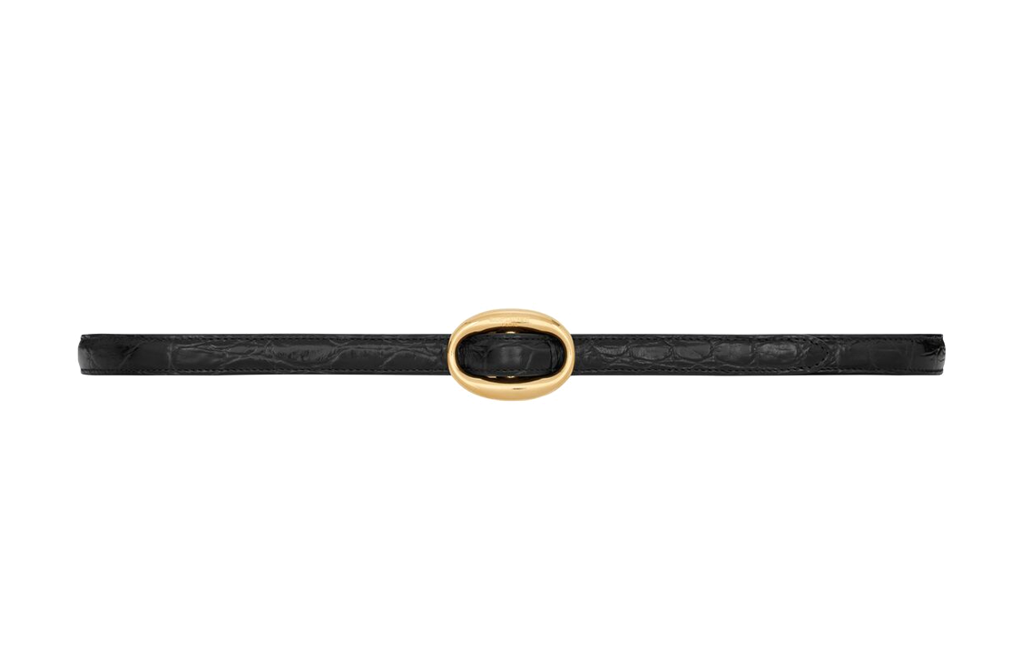 SAINT LAURENT Crocodile Pattern Embossed Smooth Buckle Leather Belts Men's Black Width: 1.5cm