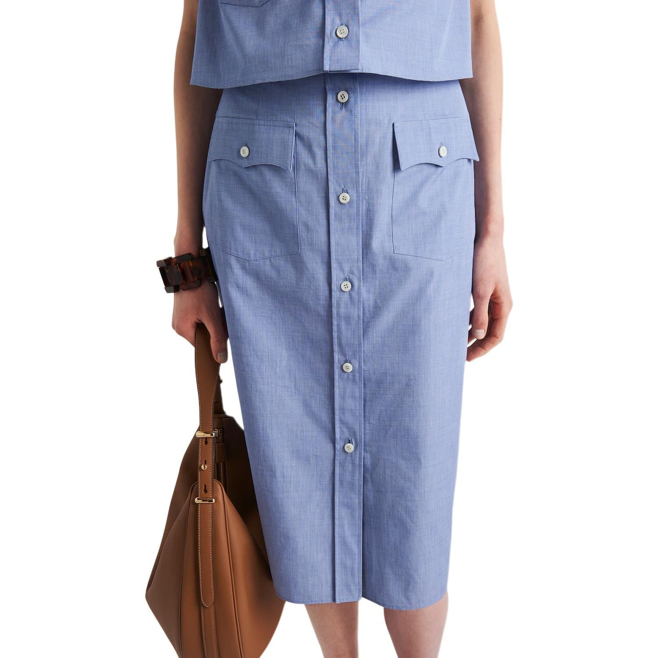 PRADA Triangle Logo Straight Hem Midi Skirt