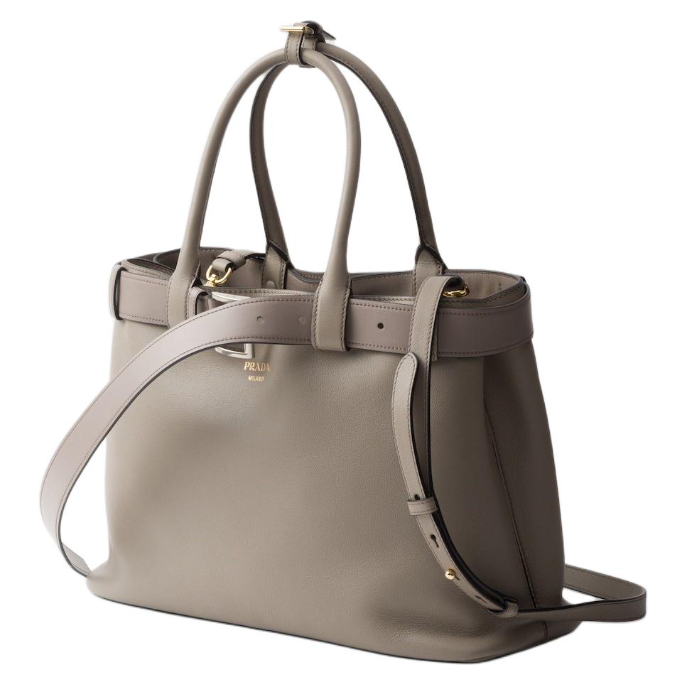 PRADA Leather Shoulder Bag Crossbody Bag Handbag Large Size Women's Clay Gray