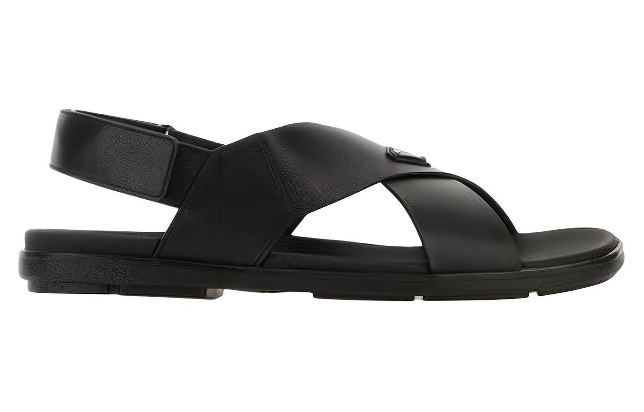 PRADA Crisscross Leather Sandals Black