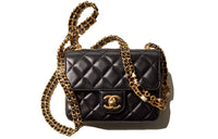 CHANEL Enamel Metal Lambskin Mouth Cover Bag Crossbody Bag Mini Women's Black