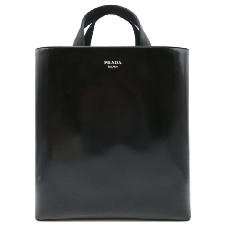 PRADA Leather Tote Bag Shopping Bag Handbag Unisex Black
