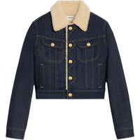 CELINE Trucker Sherpa Jacket In Raw Wash Denim