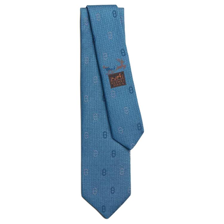 HERMES Mulberry Silk Ties Men's Sky Blue