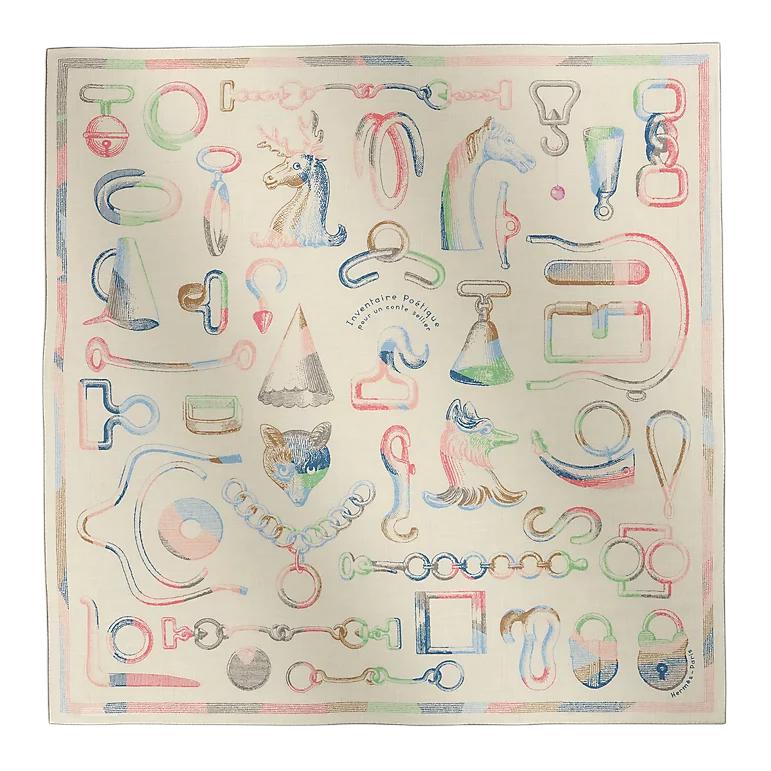 HERMES Cashmere Shawls Women's White/Blue