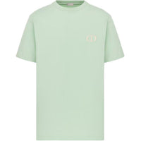 DIOR Logo Embroidery Loose Fit Crew Neck Short Sleeved T Shirt T Shirt Men's Light Green