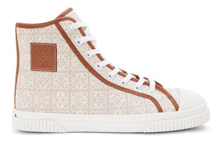 LOEWE Anti Slip Wear Resistant High Top Canvas Shoes Men's White Brown