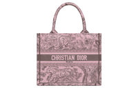 DIOR BookTote Embroidery Tote Bag Shopping Bag Handbag Small Size Women's Gray & Pink