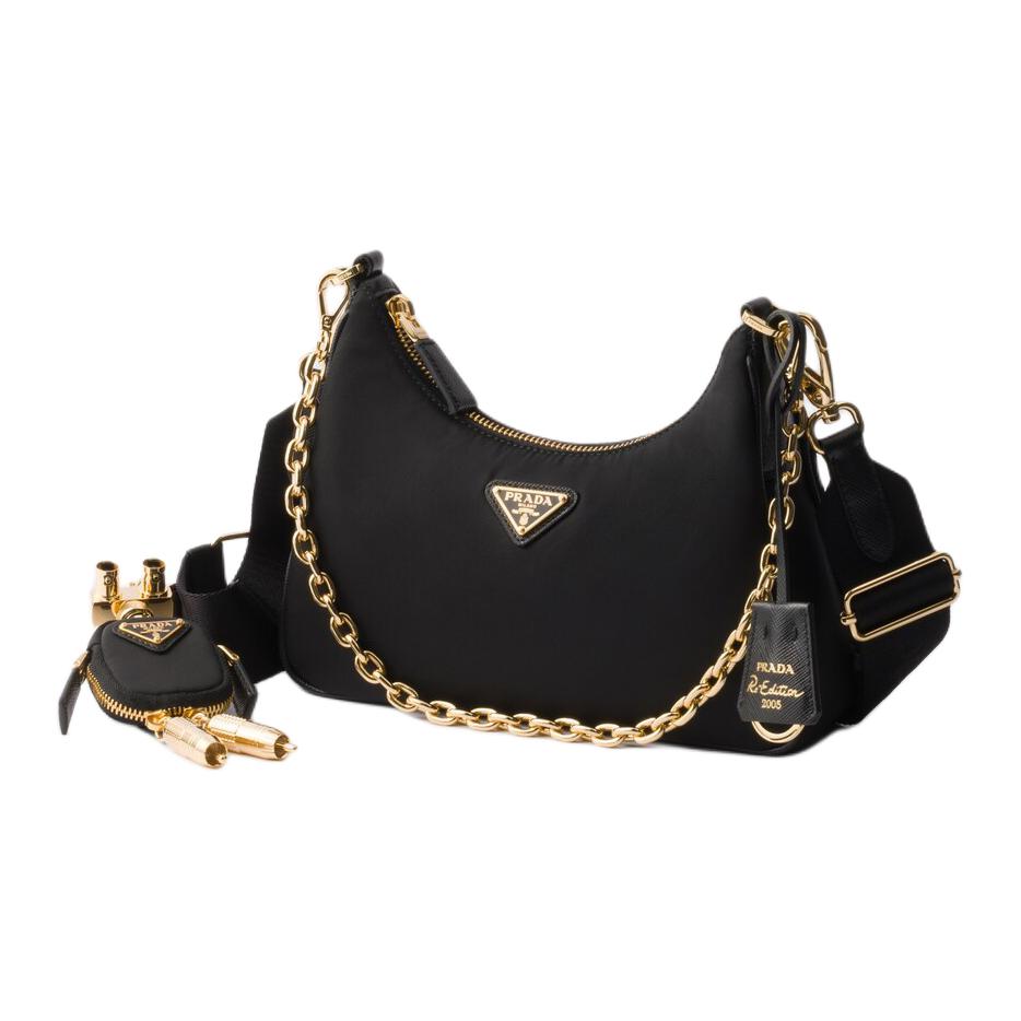 PRADA Re Edition Fabric With Leather Shoulder Bag Women's Black