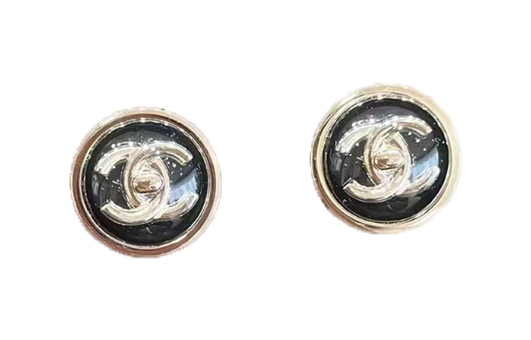CHANEL Metal Stud Earrings Women's Black