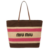 MIU MIU Fabric Tote Bag Shopping Bag Shoulder Bags Women's Natural Blend Dark Coffee