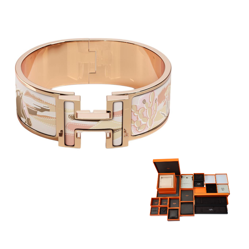 HERMES Enamel, Rose Gold Tone Plated Bangles Women's Gold