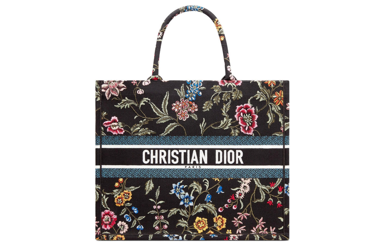DIOR BookTote Embroidery Tote Bag Shopping Bag Handbag Large Size Women's Black/Multicolor