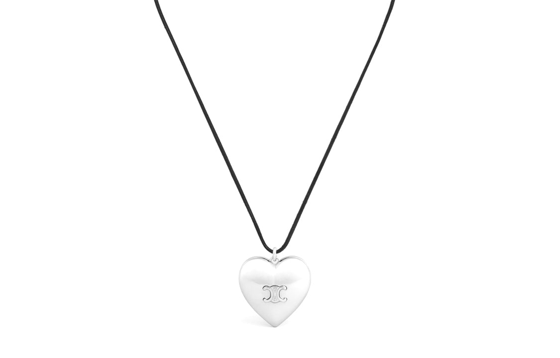 CELINE Brass, Cotton Necklaces Women's Silver/Black