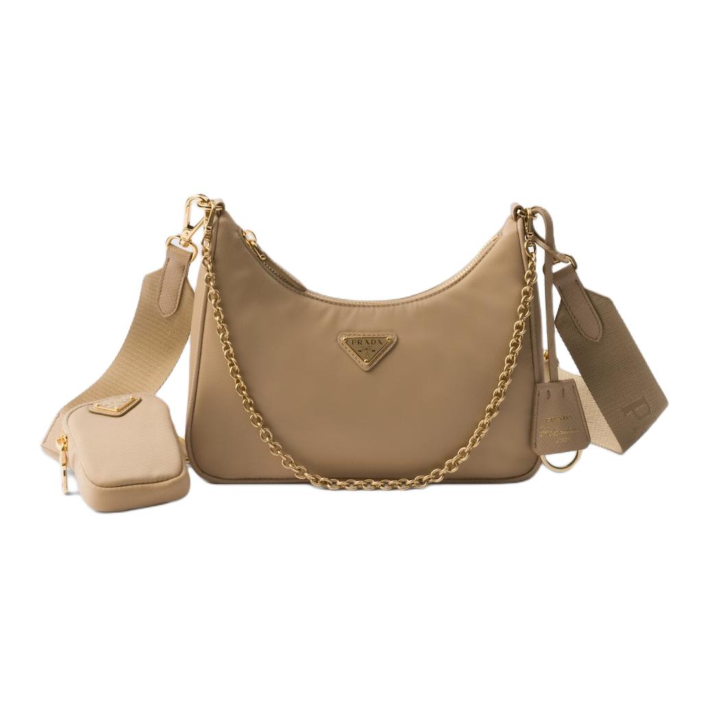 PRADA Re EditionRe Nylon Fabric Crossbody Bag, Shoulder Bag Women's Cork Beige & Dark Green