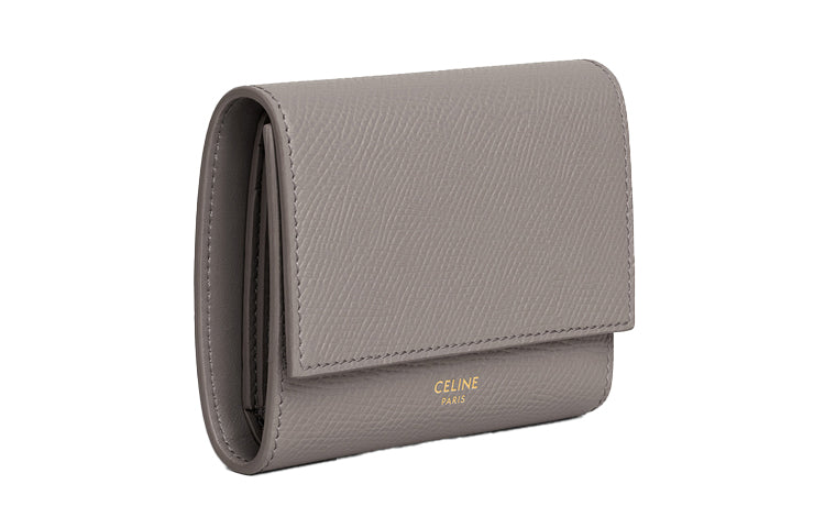 CELINE Grain Cow Leather Wallet Small Size Women's Pebble