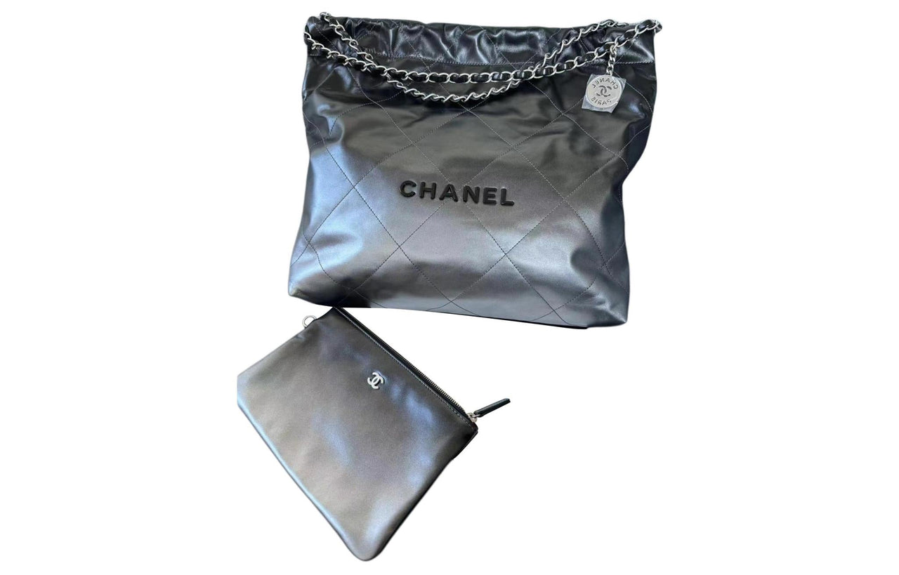 CHANEL 22Bag Gradient Calfskin Bucket Bags Shoulder Bag Crossbody Bag Women's Silver & Black
