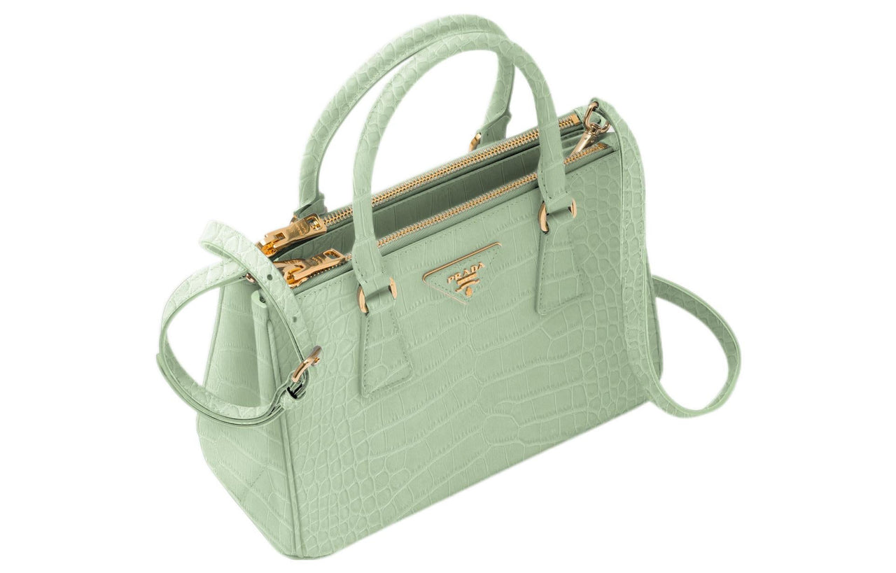 PRADA Galleria Killer Bag Crocodile Leather Shoulder Bag Crossbody Bag Handbag Small Size Women's Light Green