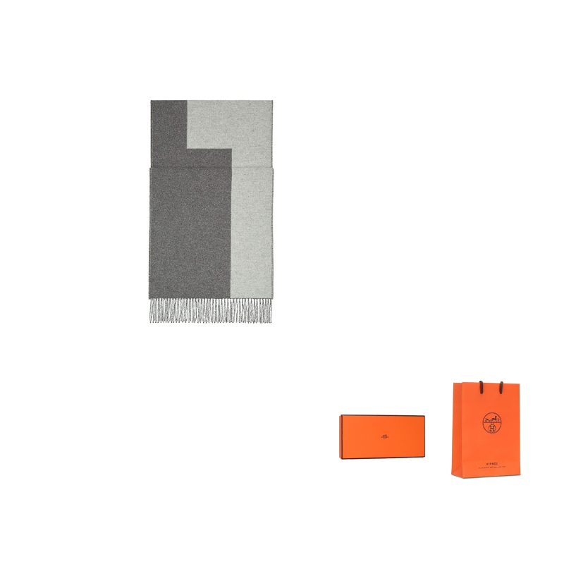 HERMES Knit Scarves Unisex Charcoal Gray Light Gray