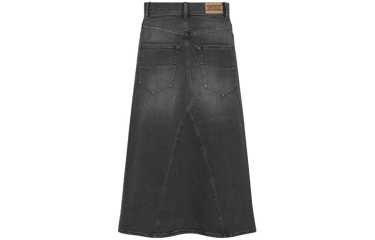 DIOR SS24 Denim Long Skirt Women's Black Gray Color