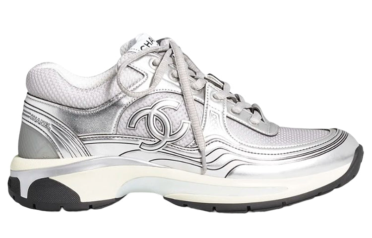 CHANEL Low Top Casual Shoes Women's Silver Gray