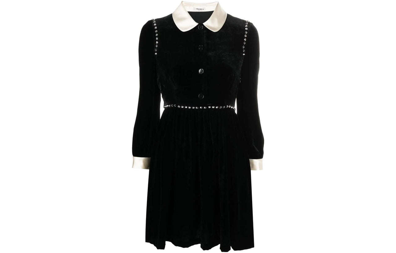 MIU MIU SS22 Long Sleeved Dress Women's Black