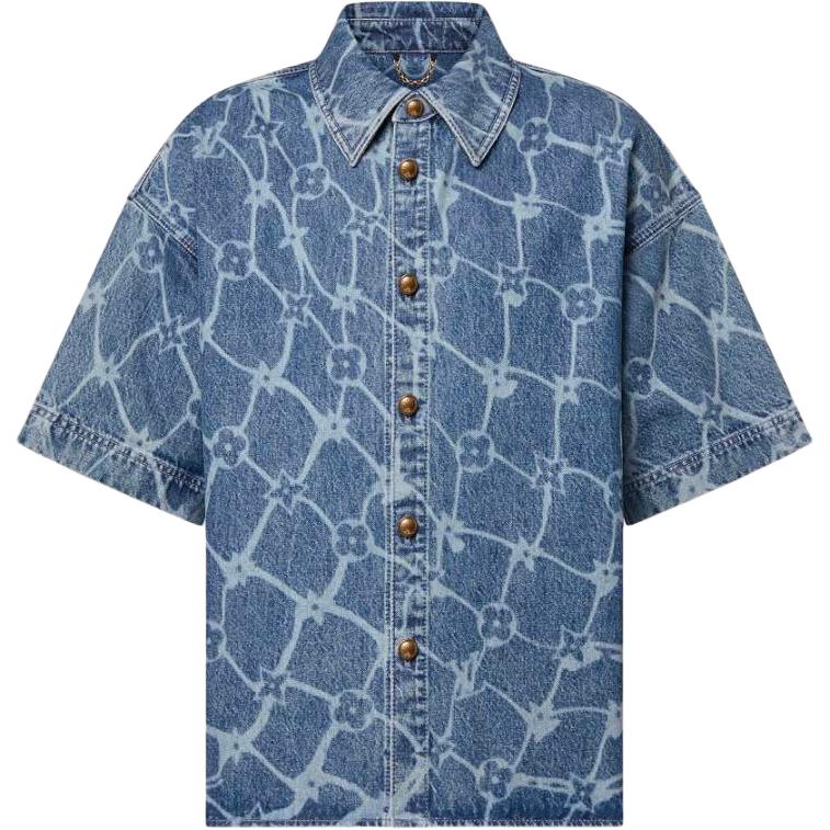LOUIS VUITTON Monogram Printed Short-Sleeved Denim Shirt