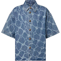 LOUIS VUITTON Monogram Printed Short-Sleeved Denim Shirt