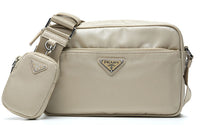 PRADA Fabric Crossbody Bag Women's Beige