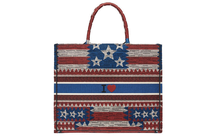 DIOR BookTote Embroidery Tote Bag Shopping Bag Handbag Large Size Women's Red