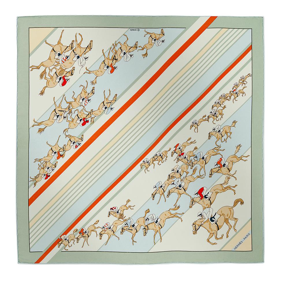 HERMES Silk Silk Scarves Unisex Green/Blue/Orange