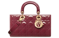 DIOR Lady D-JOY Patent Leather Cowhide Dior Bag Shoulder Bag Crossbody Bag Handbag Medium Size Women's Dark Purple Red