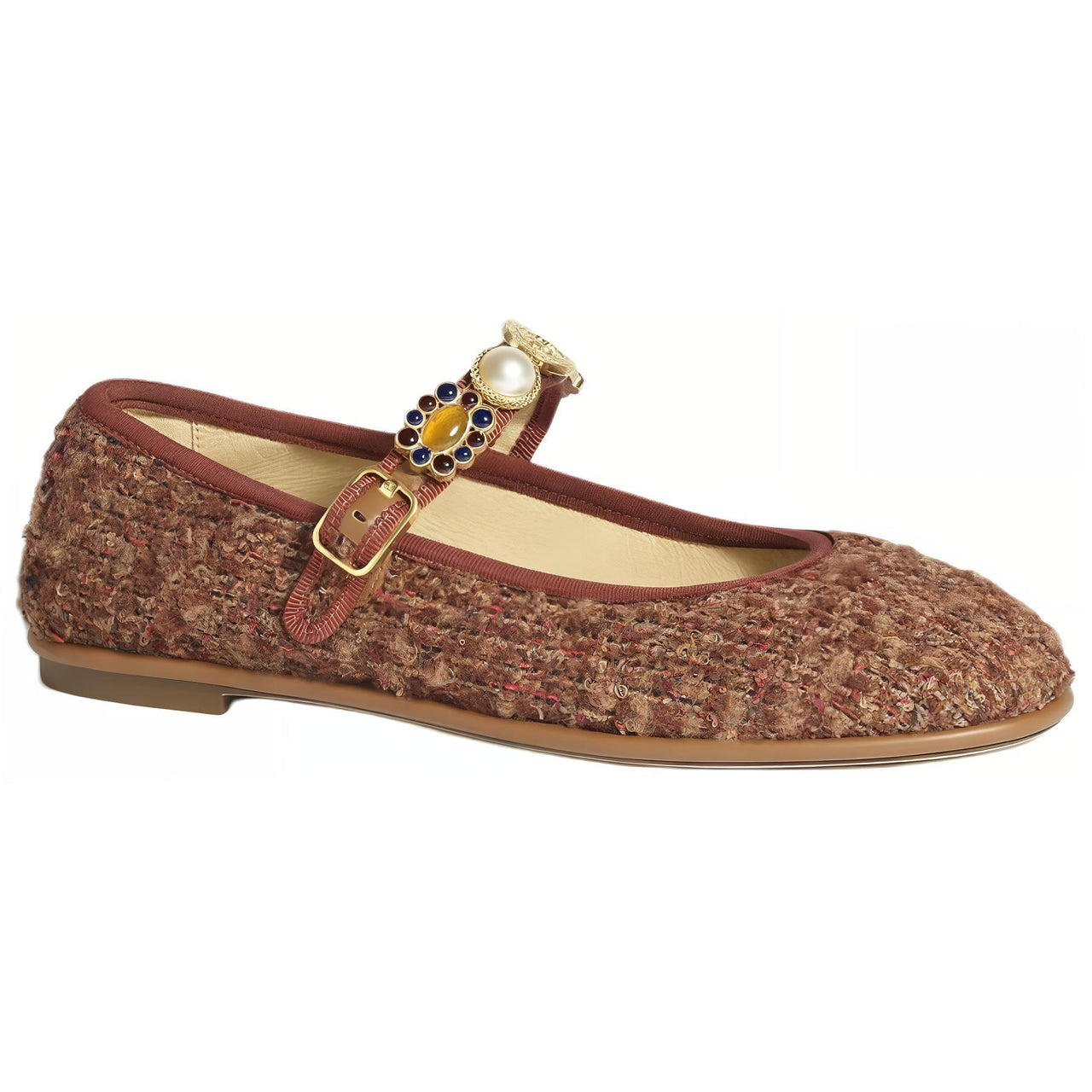 CHANEL Flat Mary Jane Shoes Women's Red Brown