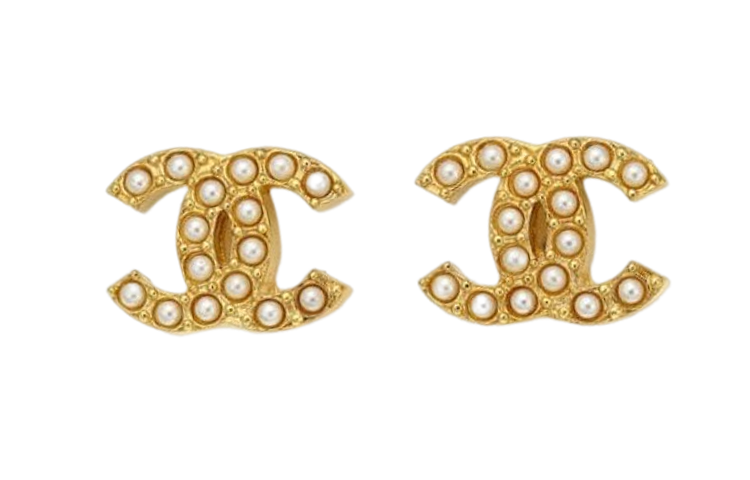 CHANEL Metal Rhinestone Earrings Women's