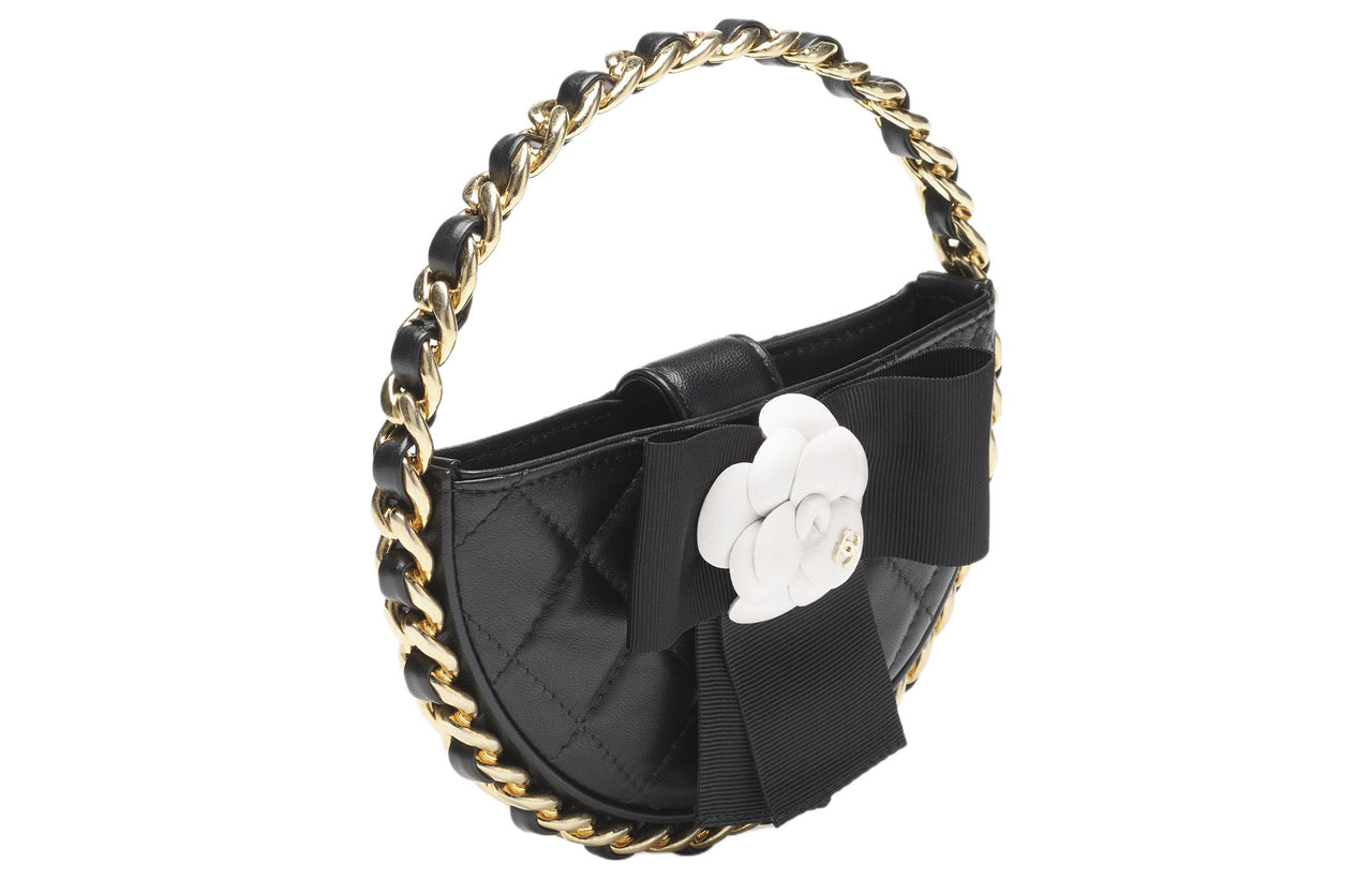 CHANEL Sheepskin Patchwork With Cow Leather Round Handbags Clutches Regular Women's Black