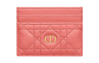DIOR Caro Soft Cow Leather Card Clip Money Clip Card Holder Regular Women's Ash Coral Pink