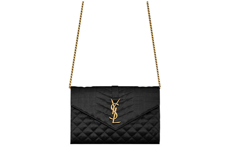 SAINT LAURENT Satin Envelope Bag Shoulder Bag Crossbody Bag Wallet Women's Black